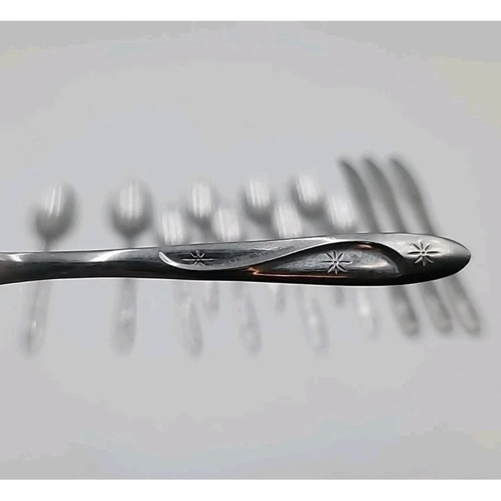 13pc VTG Americana Star Stainless Flatware USA Atomic Starburst Knife Spoon